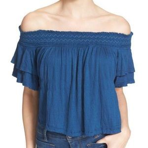 Blue Santorini Free People Off The Shoulder Top